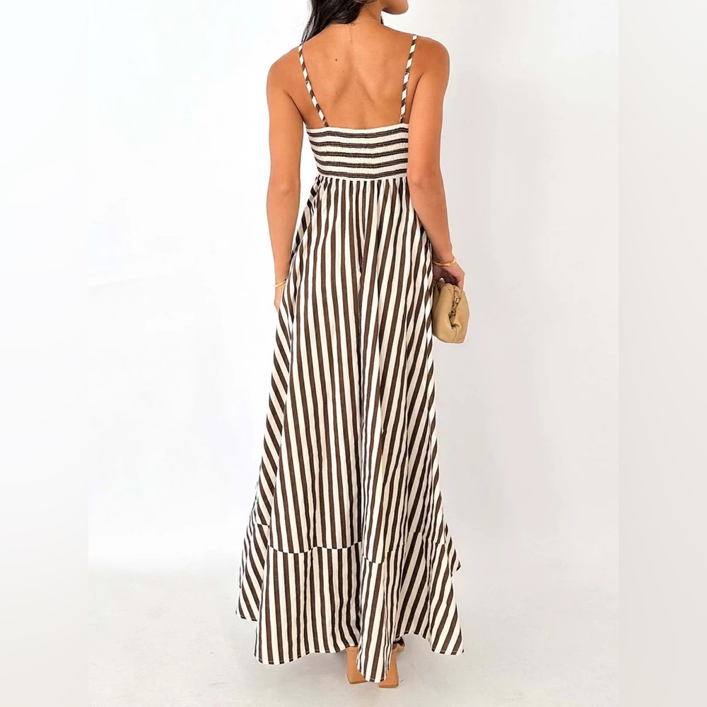Commense Striped Pleated Cami Long Dress - Picture 3 of 13